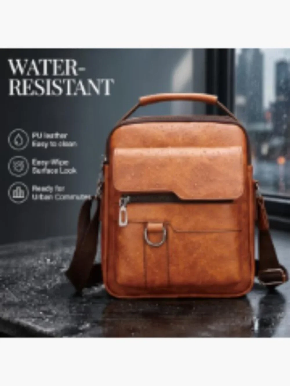 Vintage PU Leather Messenger Bag Crossbody Sling Bag for Men